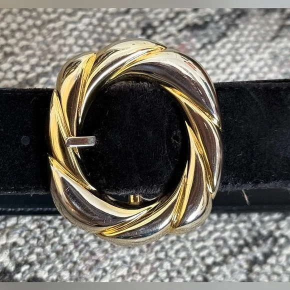 VTG Liz Claiborne Mixed Metal Black Leather&Suede Belt - Picture 4 of 6